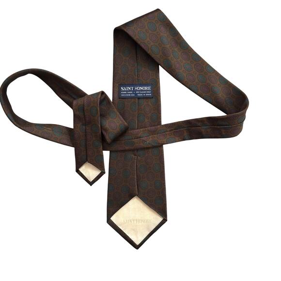Vintage Saint Honore Handmade 100% Silk Tie Made Spain Preppy Academia Classic - Picture 3 of 3